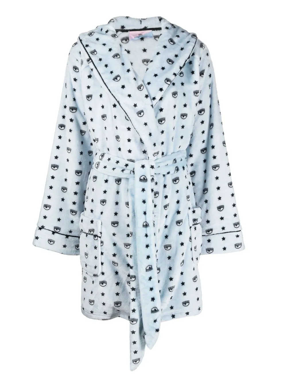 

Chiara Ferragni eye and star-print fleece robe - Blue