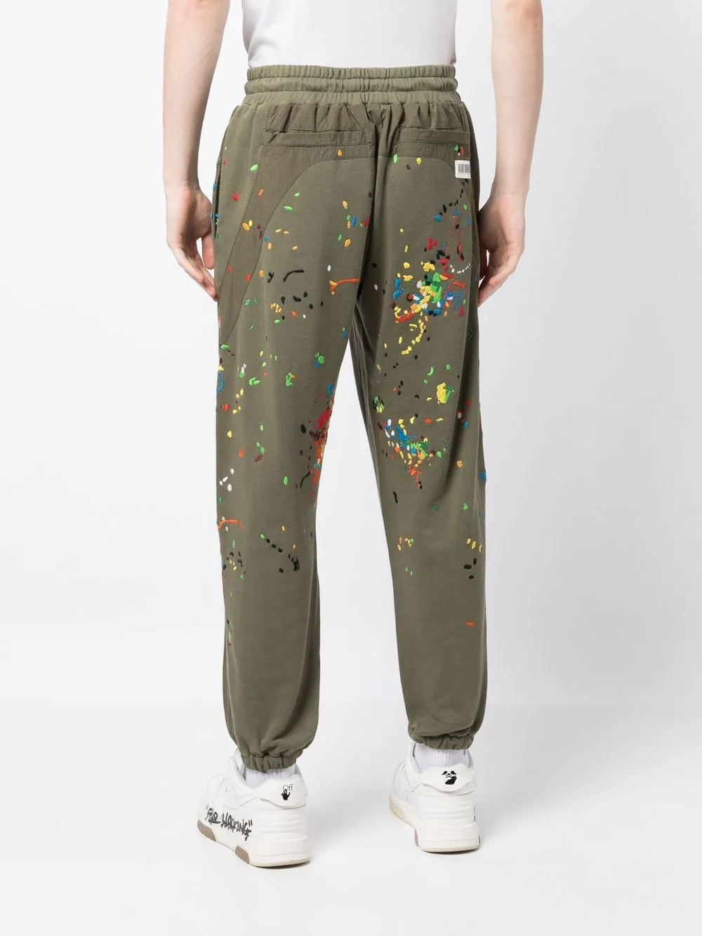 Shop Mostly Heard Rarely Seen Warped Paint Splatter-embroidered Joggers In Green