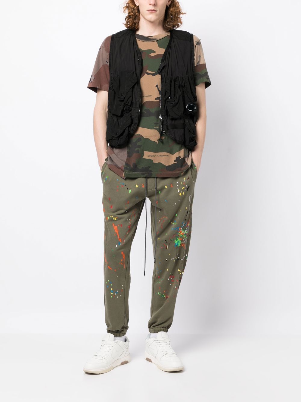 Shop Mostly Heard Rarely Seen Warped Paint Splatter-embroidered Joggers In Green