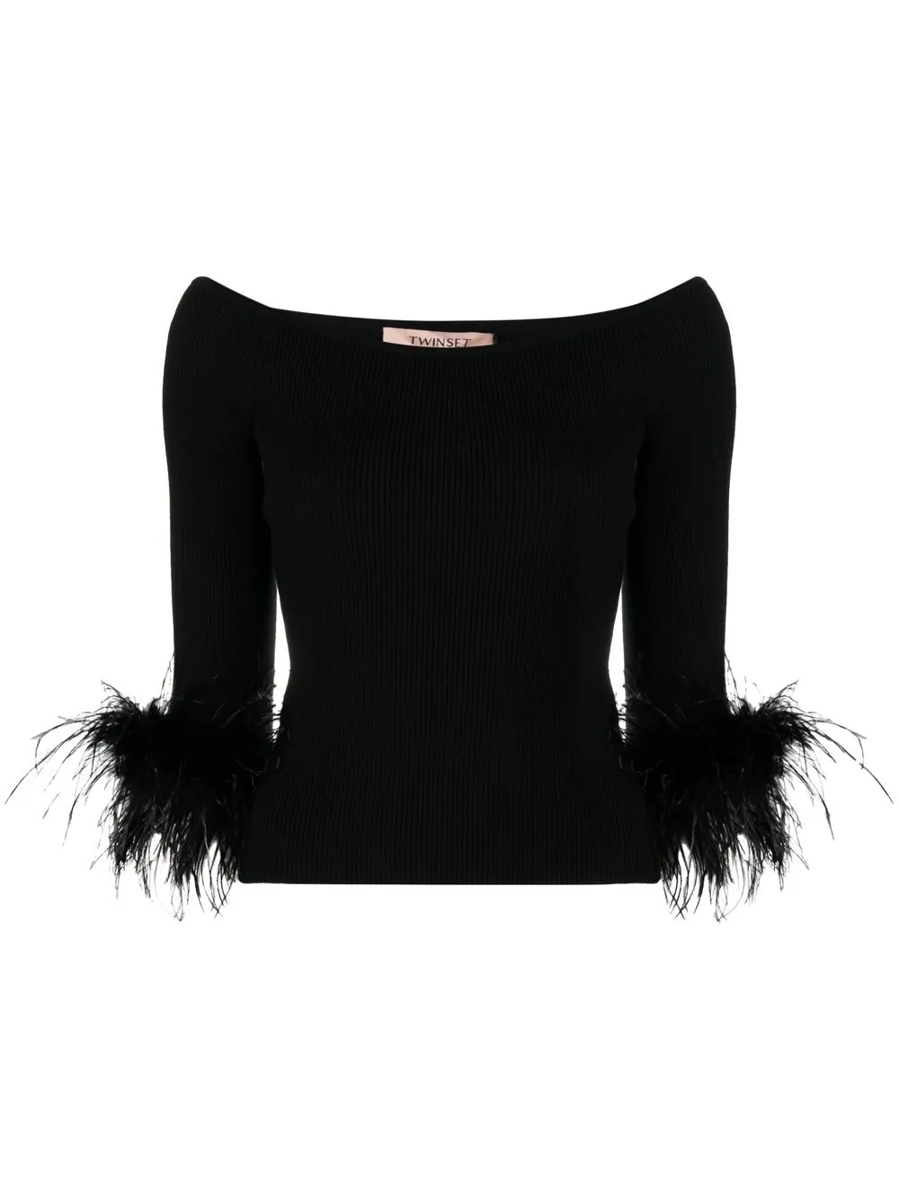 

TWINSET feather-trim knitted top - Negro