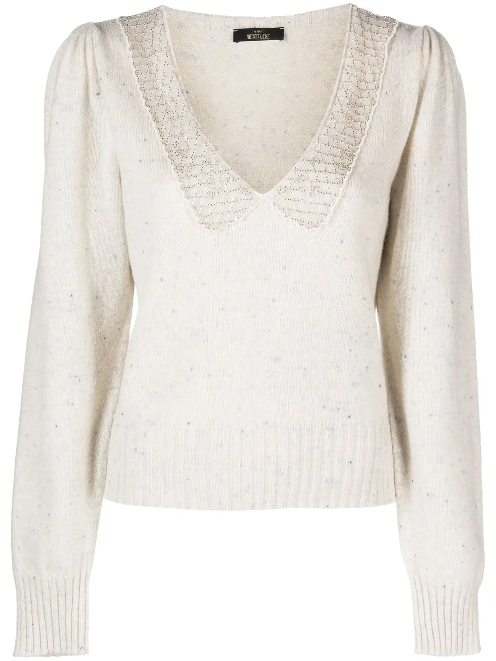 

TWINSET beaded-collar speckle knit jumper - Neutrals