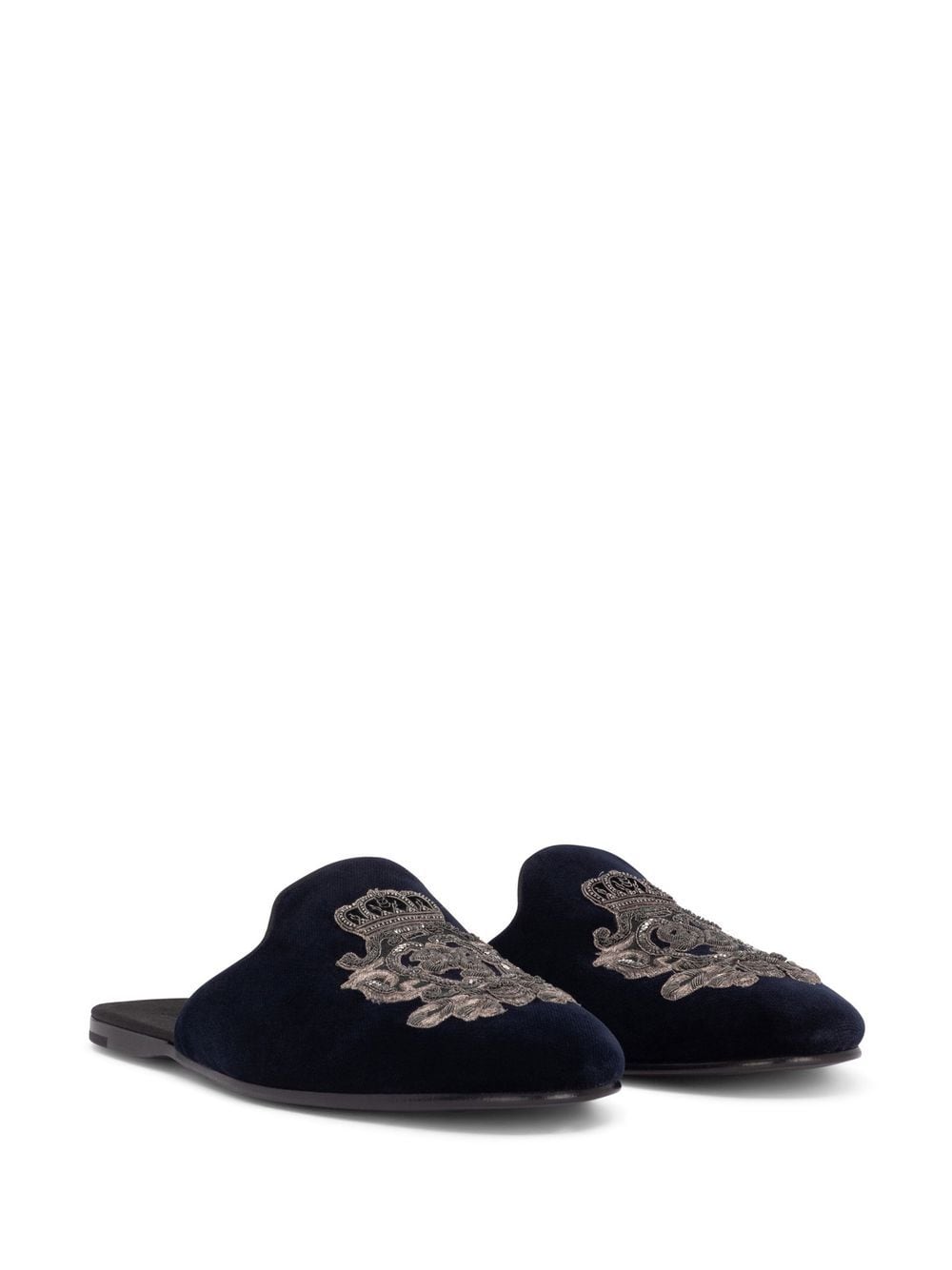 Shop Dolce & Gabbana Embroidered Velvet Slippers In Black