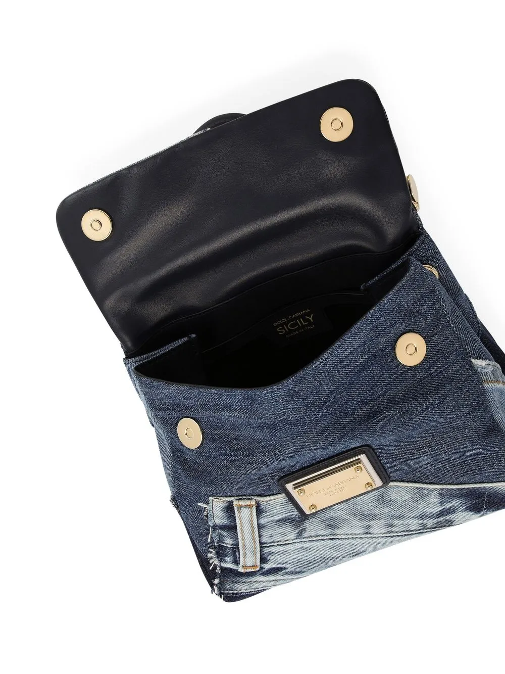 DOLCE & GABBANA SMALL SICILY SOFT PATCHWORK-DENIM TOP-HANDLE BAG
