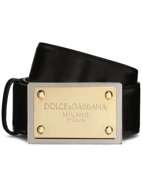 Dolce & Gabbana Cinto de couro com tag de logo