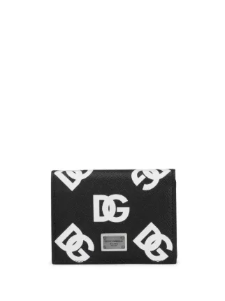 Dolce & Gabbana Black Round Leather DG Logo Coin Purse Lanyard Wallet