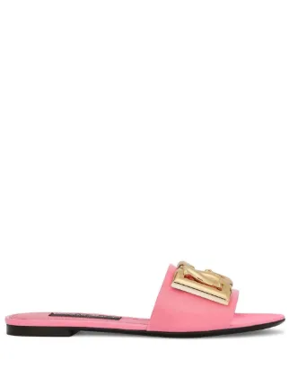 Dolce&Gabbana ピンク パフスリッパ ゴールドヒール Dolce & Gabbana DG-logo Patent Leather Sandals | Pink | FARFETCH