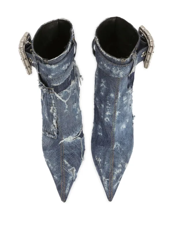 Dolce & Gabbana Embellished patchwork-denim Ankle Boots