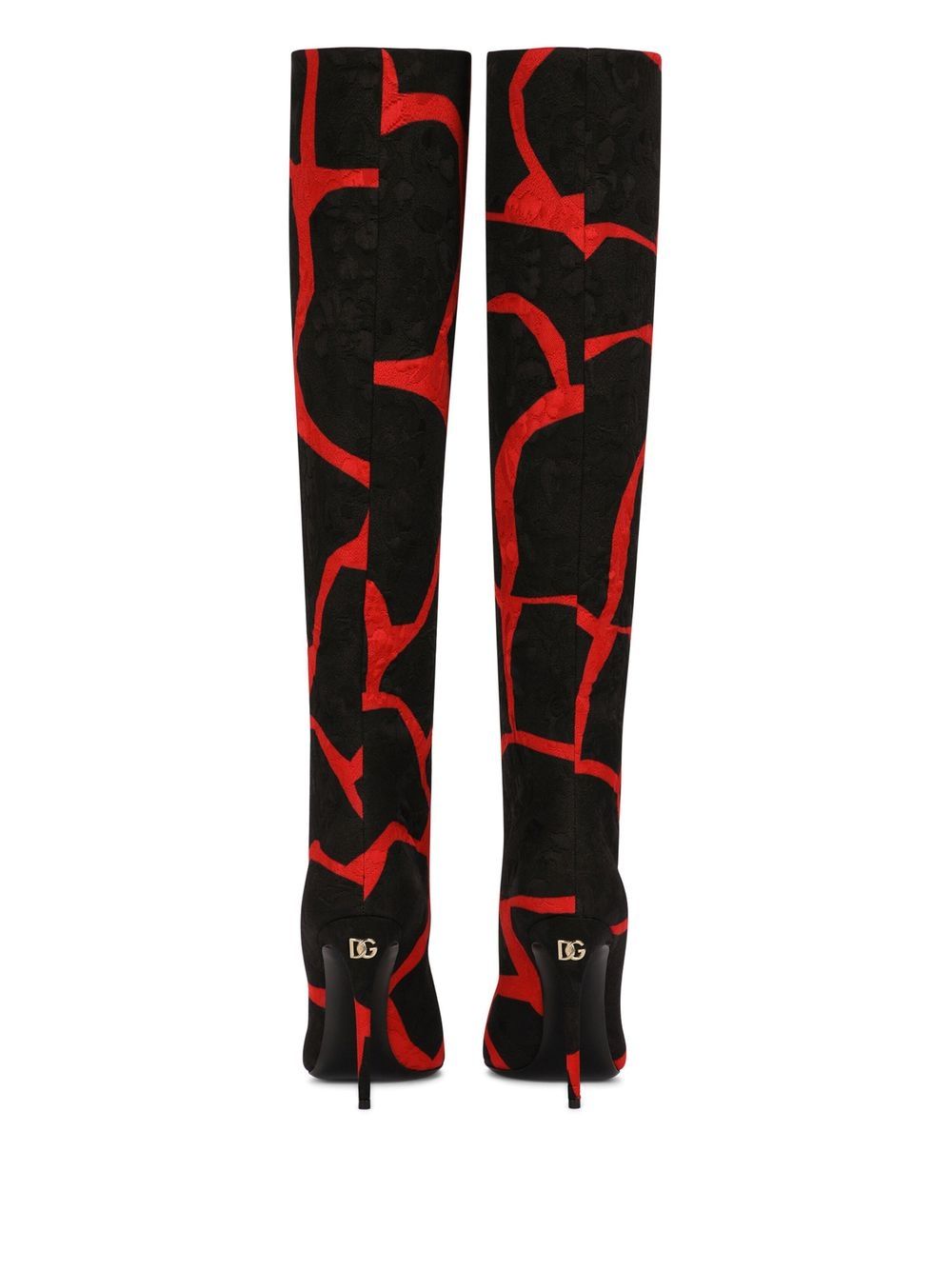 Shop Dolce & Gabbana Abstract-print Knee-length Boots In Red