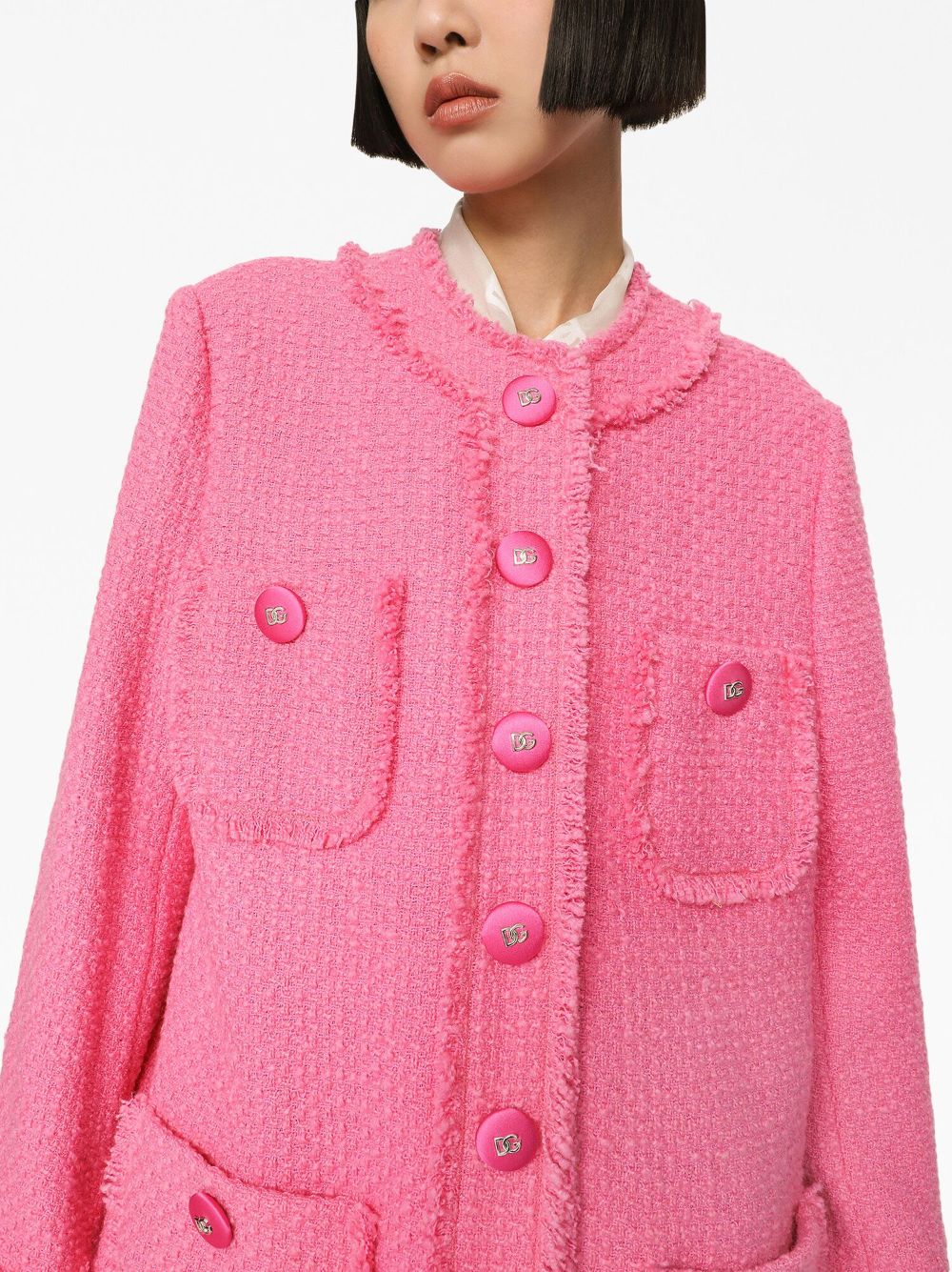 Shop Dolce & Gabbana Single-breasted Tweed Coat In Pink