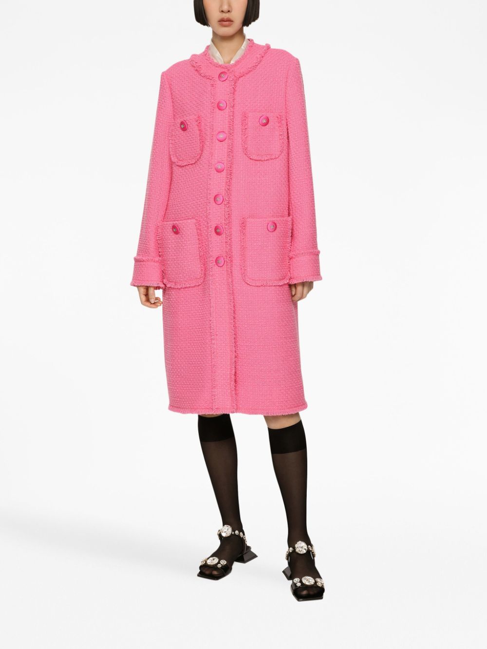 Shop Dolce & Gabbana Single-breasted Tweed Coat In Pink