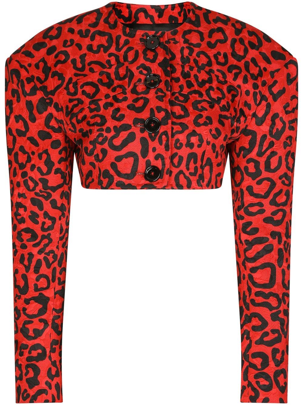 Shop Dolce & Gabbana Cropped Leopard-print Blazer In Red