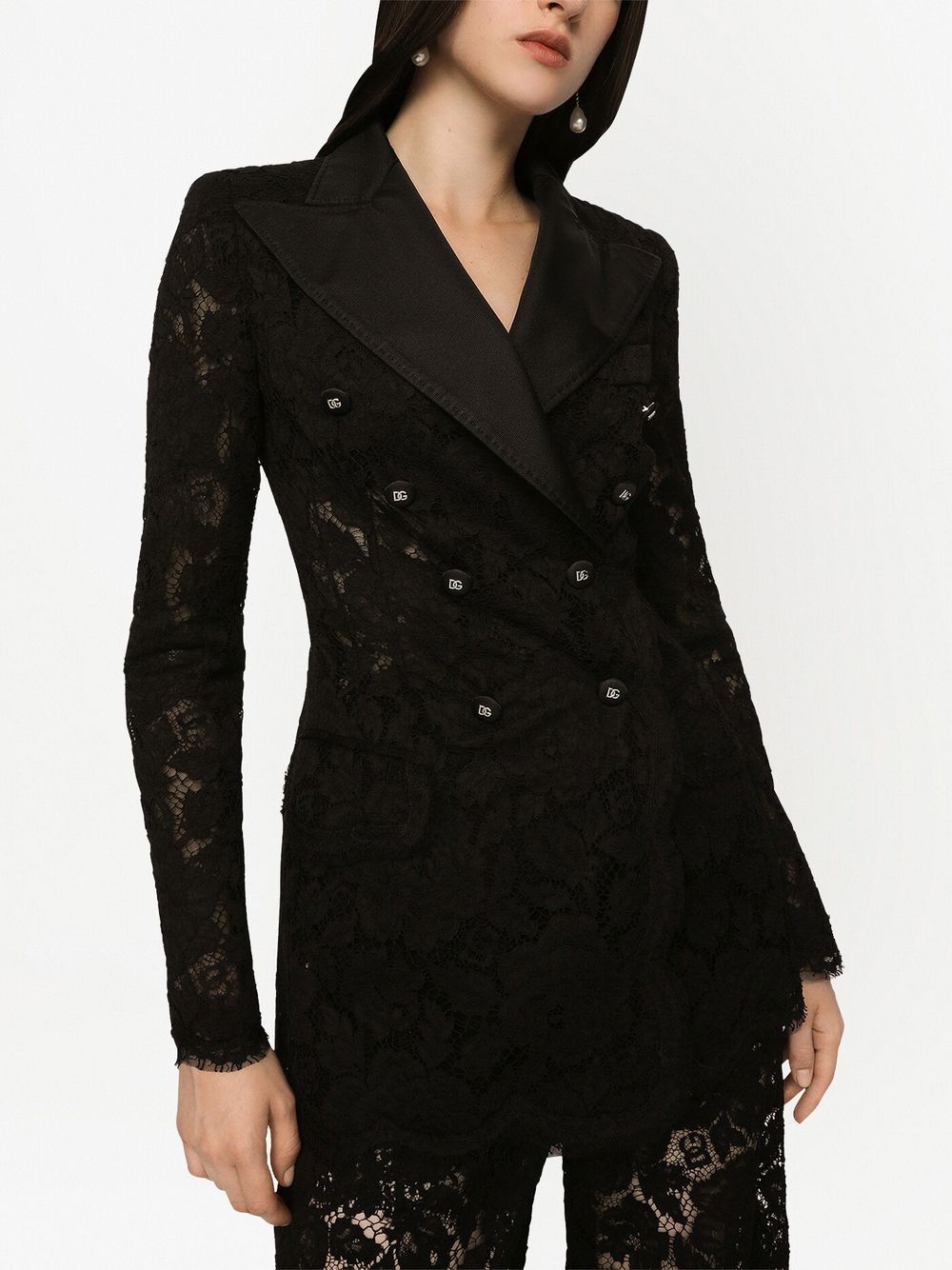 Shop Dolce & Gabbana Turlington Lace-detail Double-breasted Blazer In Black