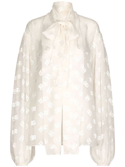Dolce & Gabbana logo-jacquard pussy-bow collar blouse
