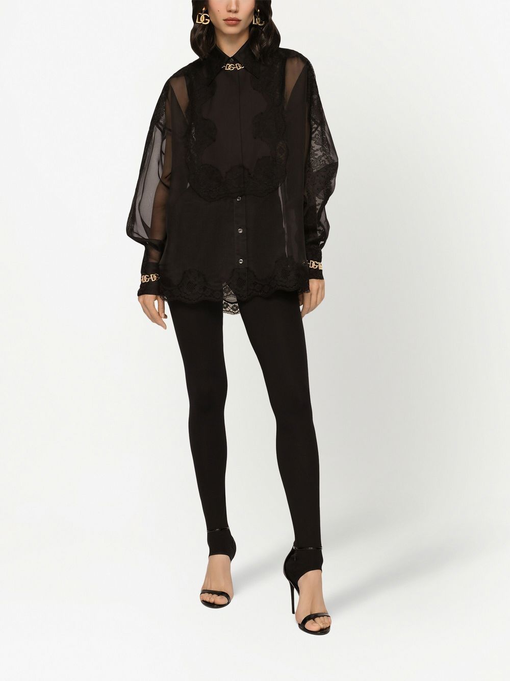 Shop Dolce & Gabbana Lace-trim Organza Tuxedo Shirt In Black