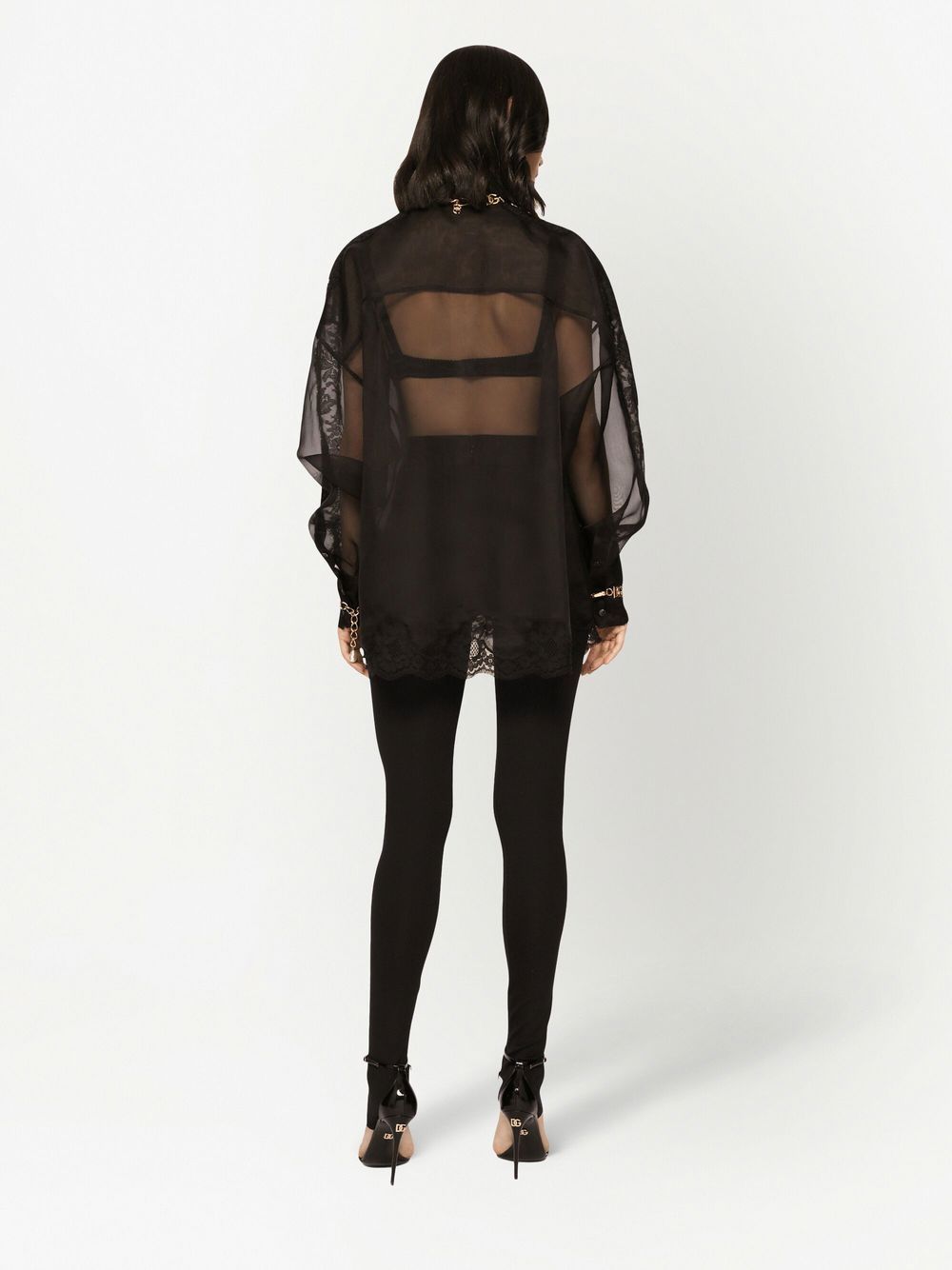 Shop Dolce & Gabbana Lace-trim Organza Tuxedo Shirt In Black