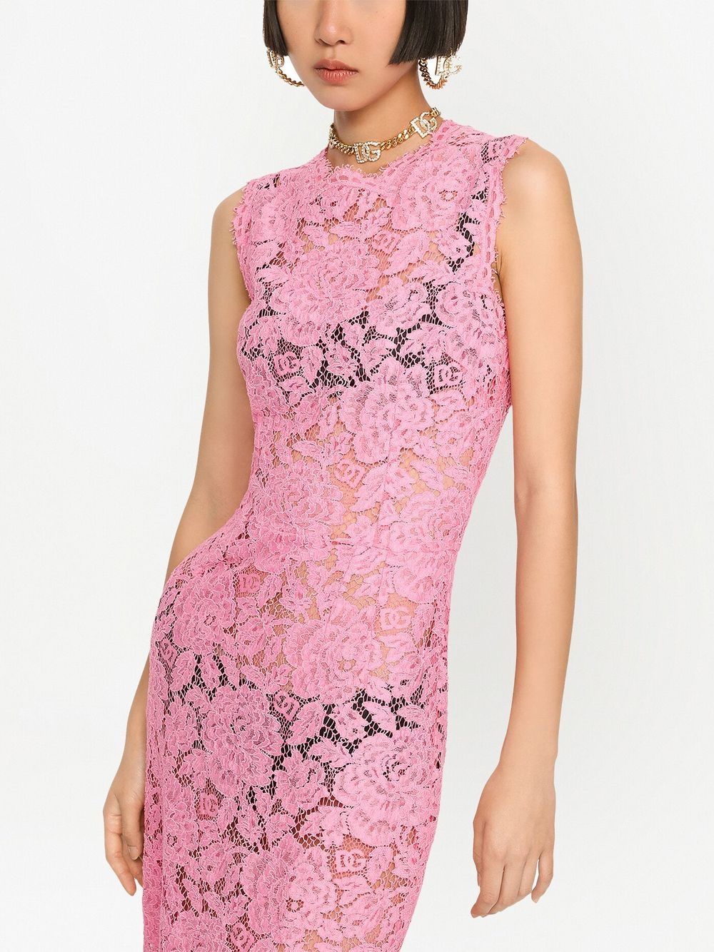 Shop Dolce & Gabbana Floral-lace Midi Dress In Pink
