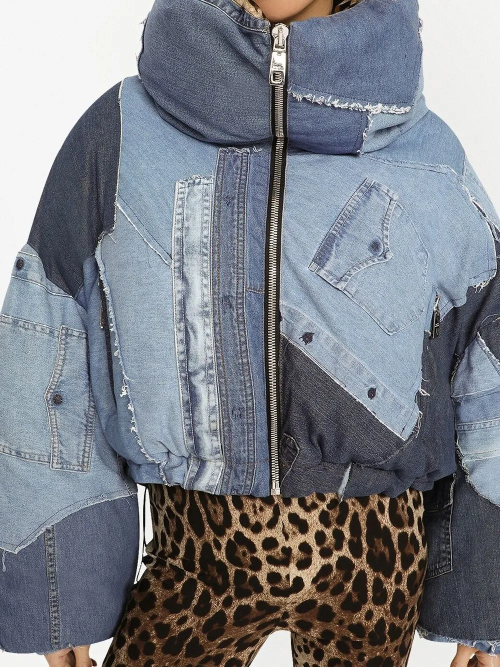 Shop Dolce & Gabbana Denim-patchwork Puffer Jacket In Blue