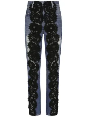 Dolce & Gabbana floral-lace logo-waistband Leggings - Farfetch