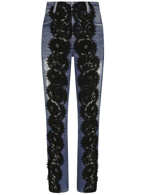 Dolce & Gabbana Calça jeans reta com aplicação de renda