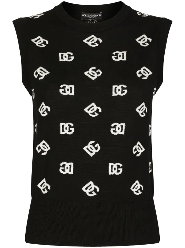 新品タグ付き　DOLCE&GABBANA　デカロゴ刺繍　ニットベスト　M Dolce & Gabbana intarsia-logo Knitted Vest Top | Black | FARFETCH
