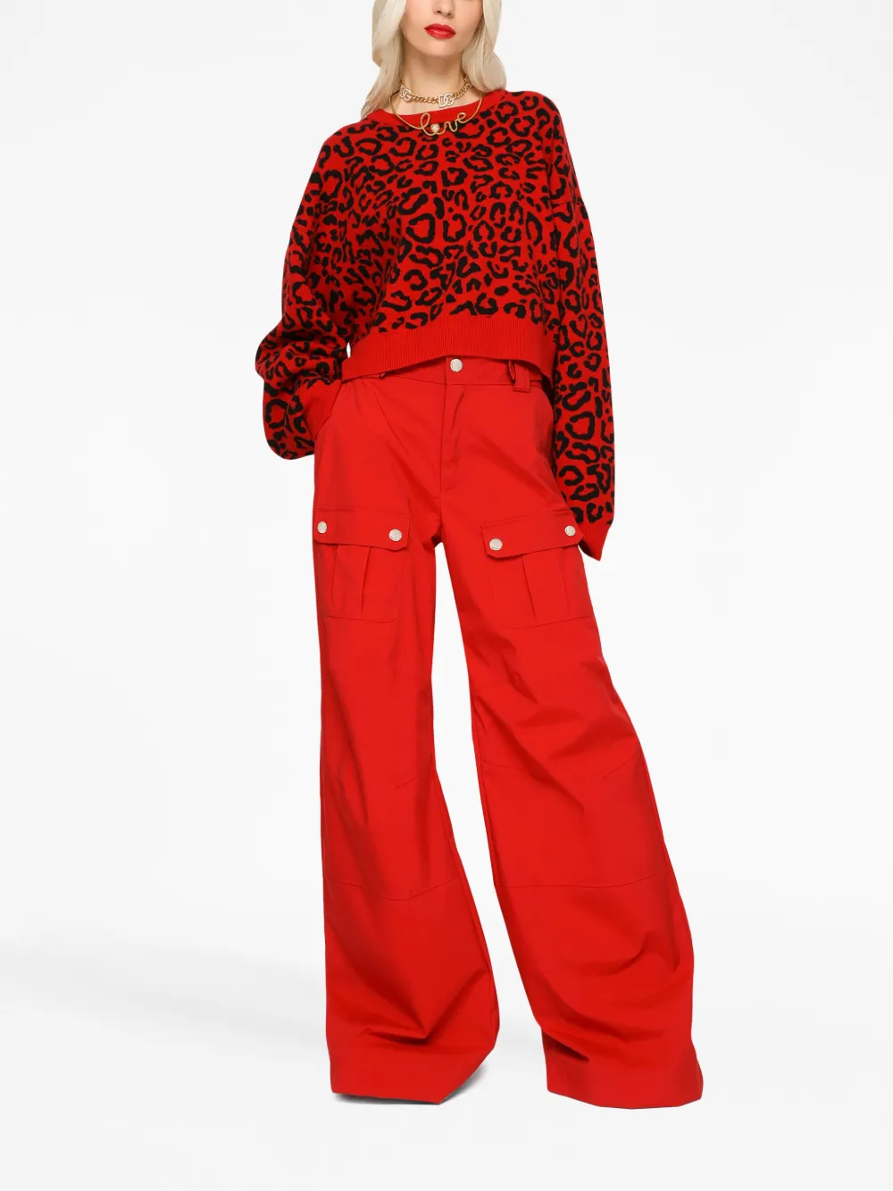 Dolce & Gabbana Semi-sheer Leopard-print Jumper In Red