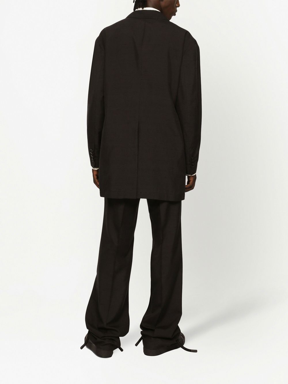 Shop Dolce & Gabbana Logo-patch Silk-cotton Blazer In Black