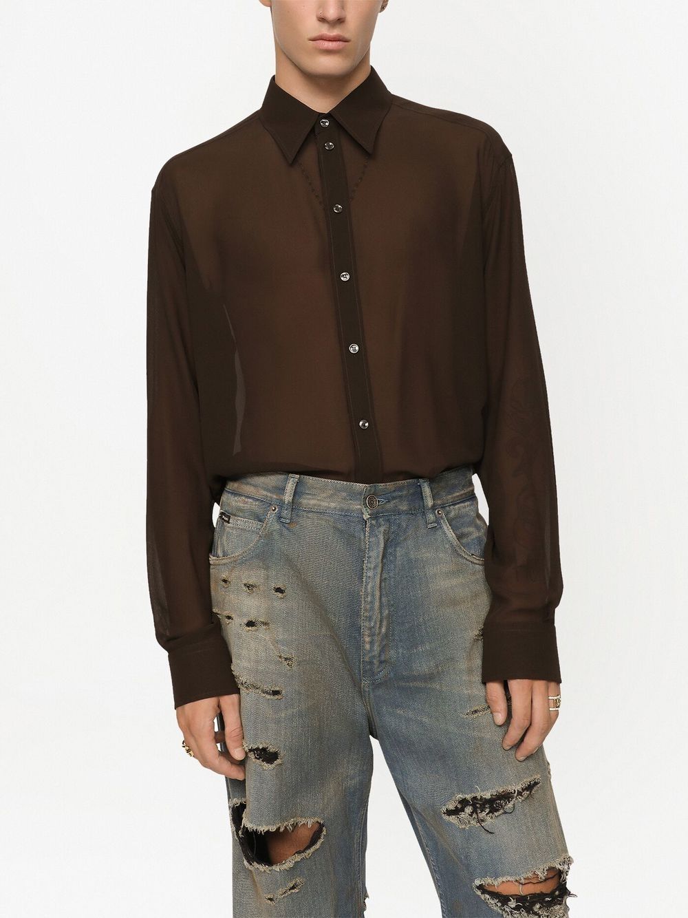 Shop Dolce & Gabbana Silk Long-sleeved Shirt In Brown