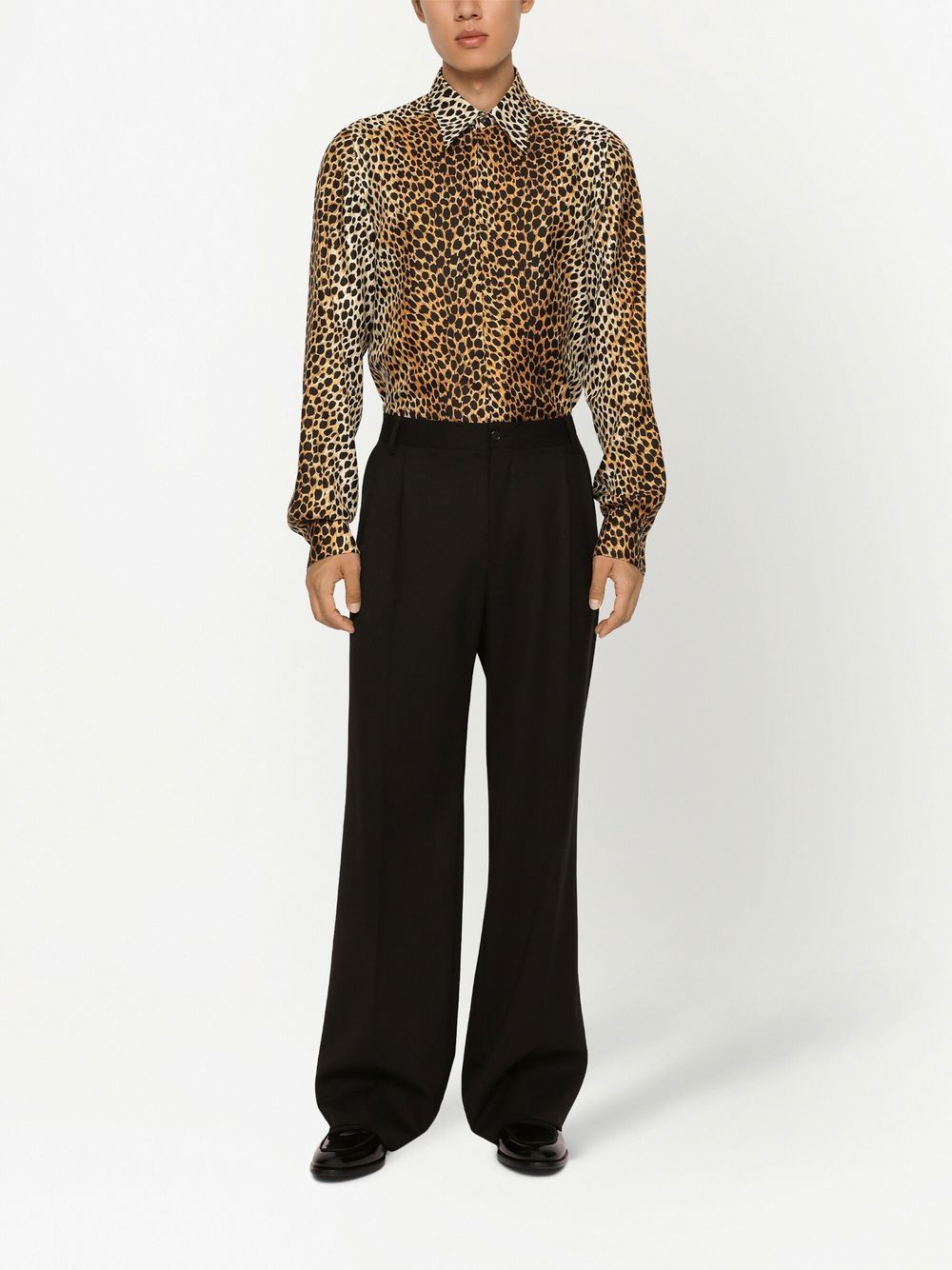Shop Dolce & Gabbana Leopard-print Long-sleeve Shirt In Brown