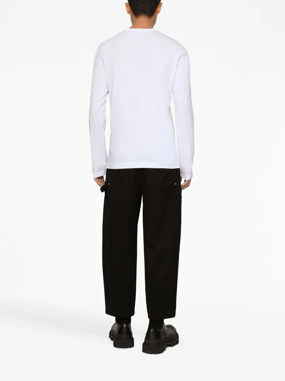  Dolce & Gabbana Langarmshirt Mit Logo Schild   Weiß 