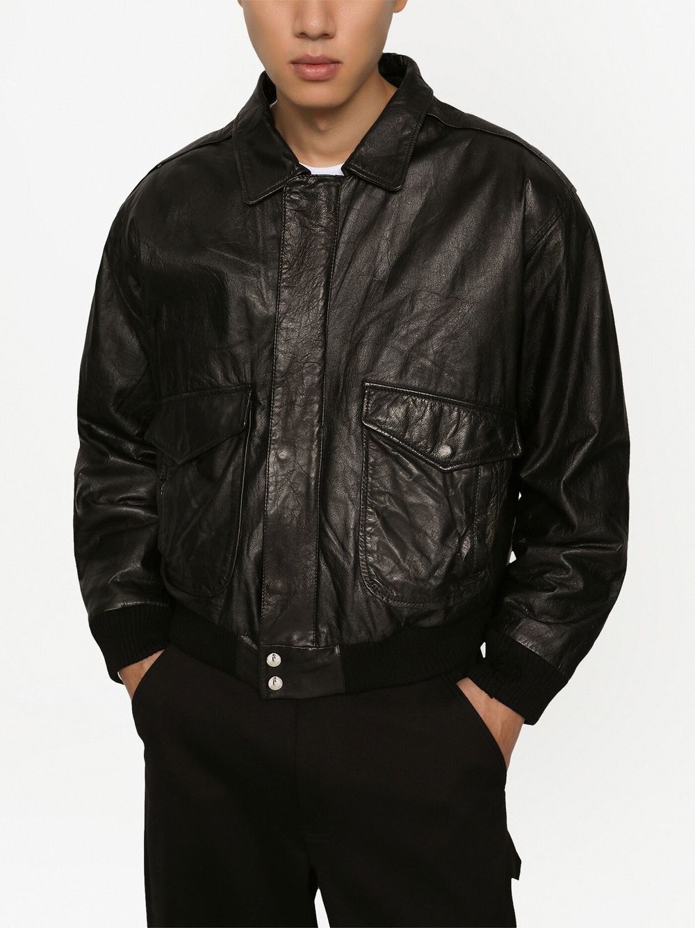 Shop Dolce & Gabbana Logo-tag Leather Jacket In Black
