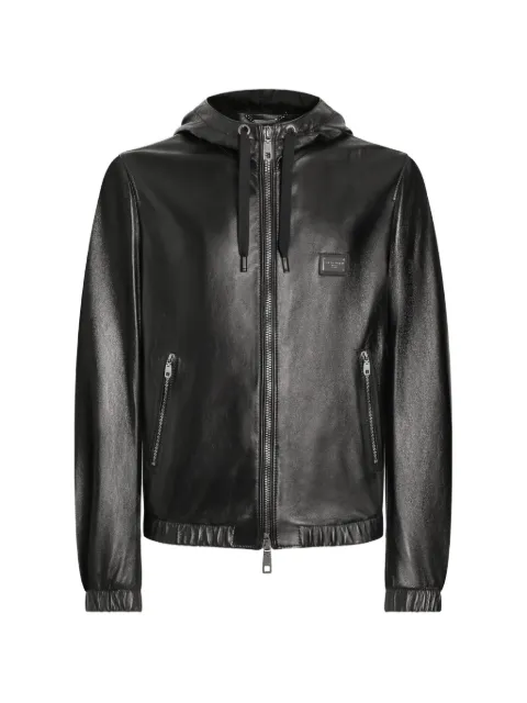 Dolce & Gabbana logo-tag hooded leather jacket