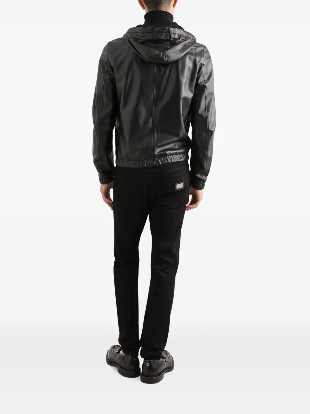 Dolce & Gabbana logo-tag Hooded Leather Jacket | Black | FARFETCH