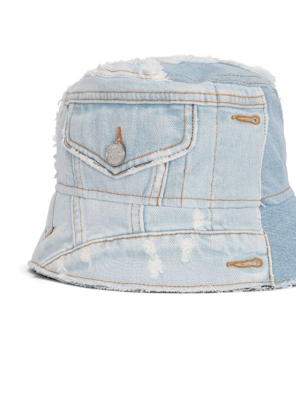 PATCHWORK DENIM BUCKET HAT - Blue