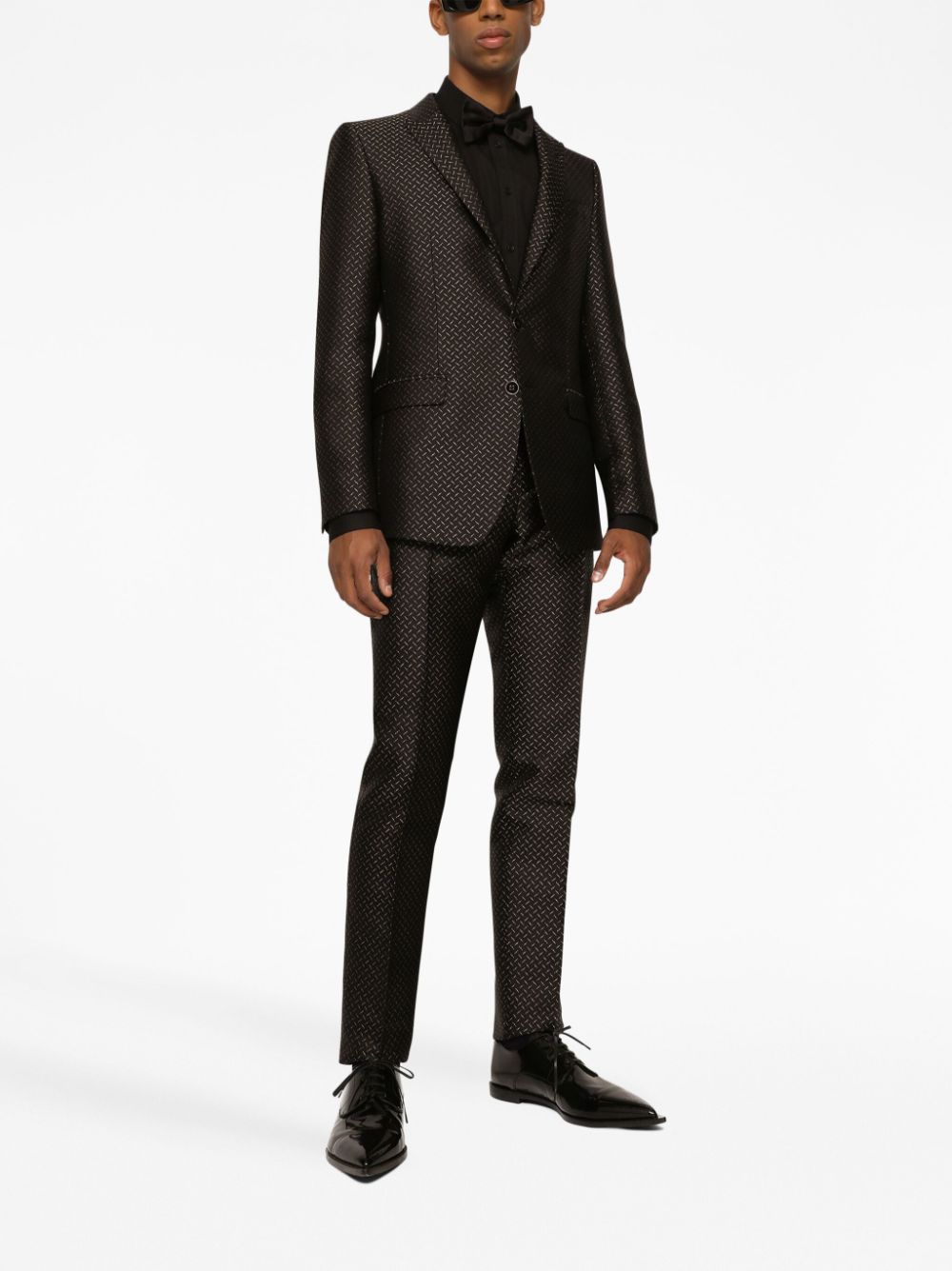 Shop Dolce & Gabbana Martini-fit Jacquard Single-breasted Suit In Black