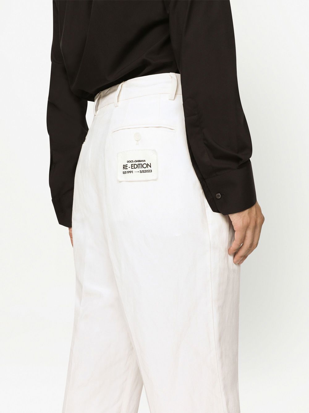 Shop Dolce & Gabbana Linen-silk Tailored Trousers In White