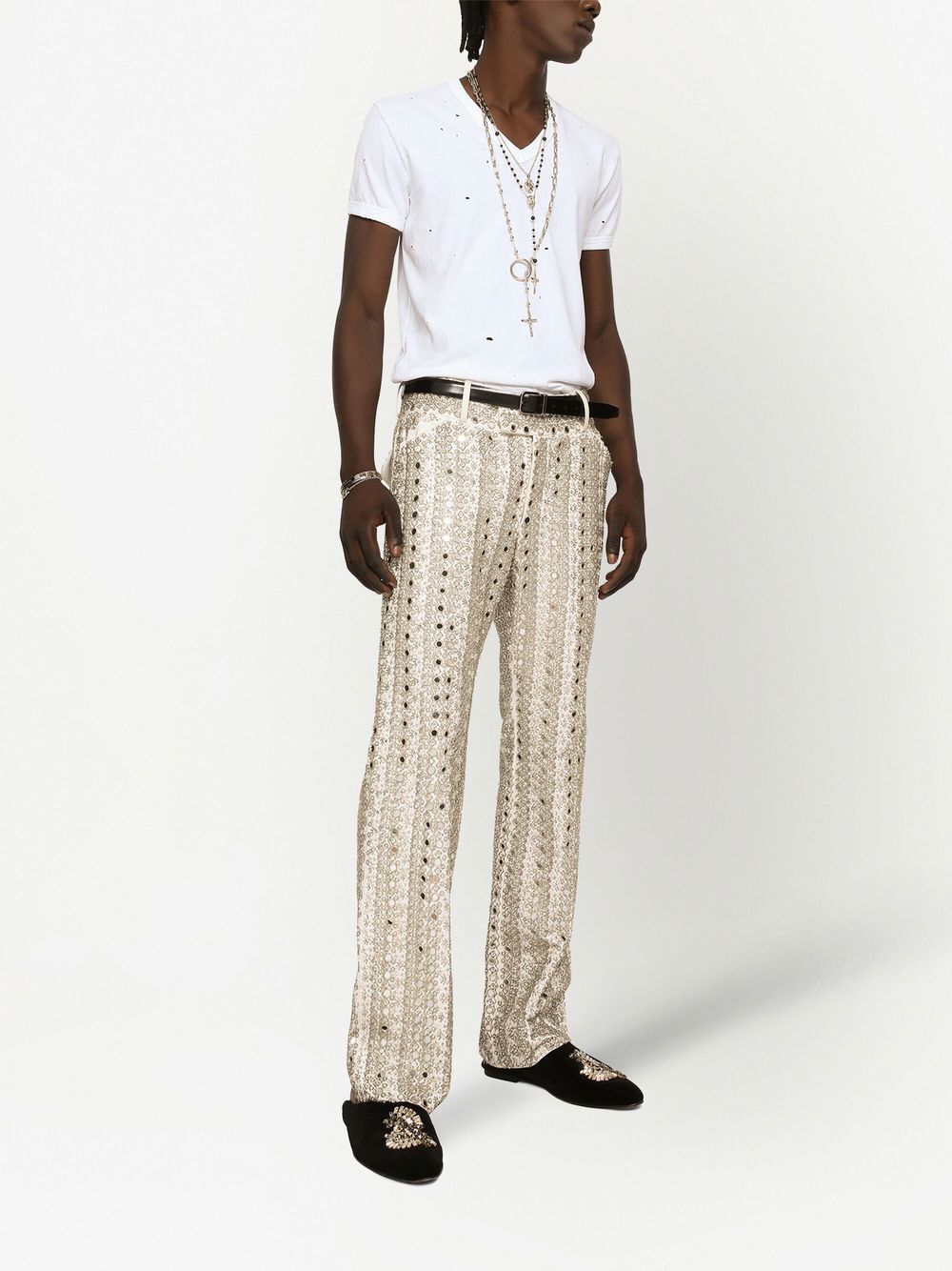 Shop Dolce & Gabbana Embroidered Tailored Trousers In White