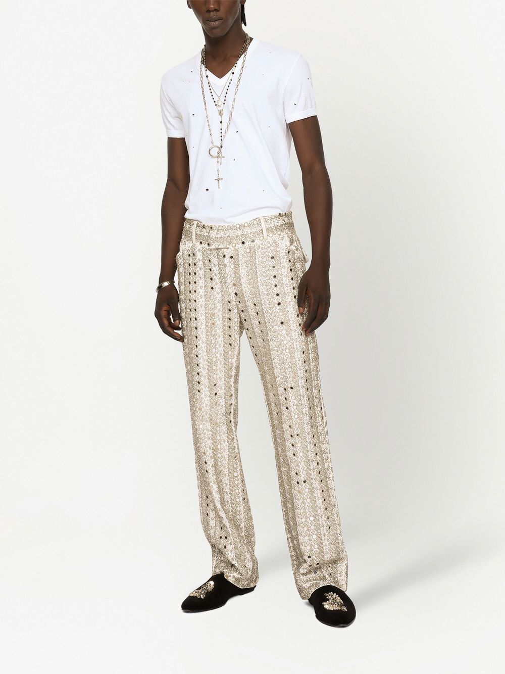 Shop Dolce & Gabbana Embroidered Tailored Trousers In White
