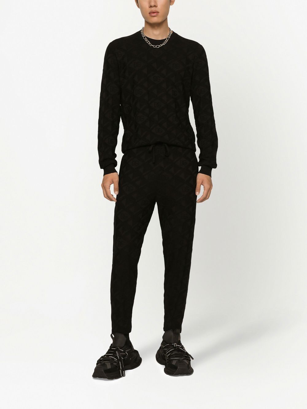 Shop Dolce & Gabbana 3d-jacquard Silk Track Pants In Black