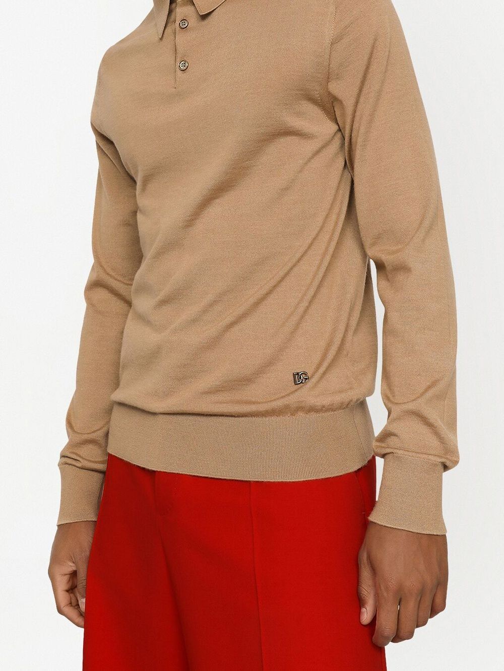 Shop Dolce & Gabbana Logo-tag Silk-cashmere Polo Shirt In Brown