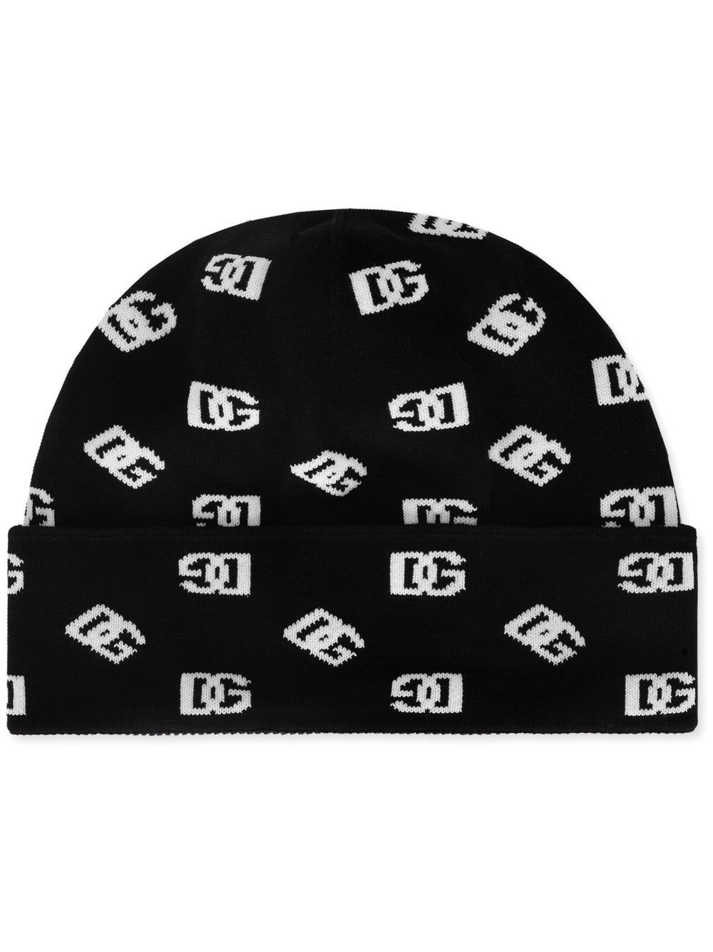 Dolce & Gabbana Dg Monogram Jacquard Knitted Beanie In Black