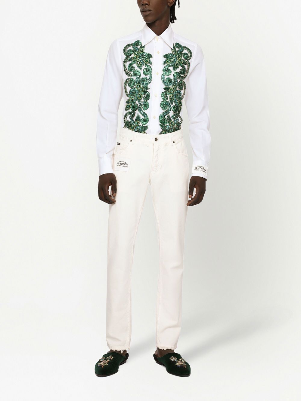 Shop Dolce & Gabbana Logo-appliqué Slim-cut Jeans In White