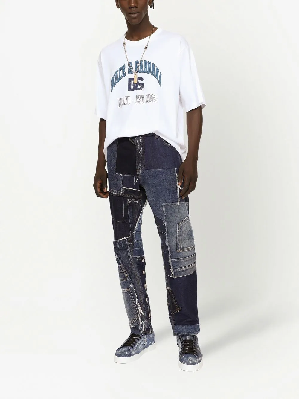 Dolce & Gabbana patchwork-denim tapered-leg Jeans | Blue | FARFETCH