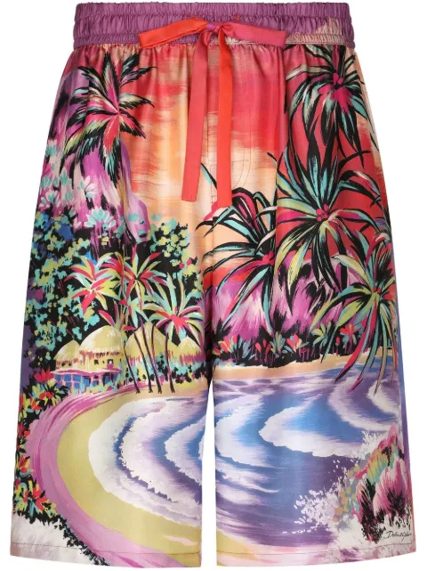 Dolce & Gabbana island-print drawstring shorts