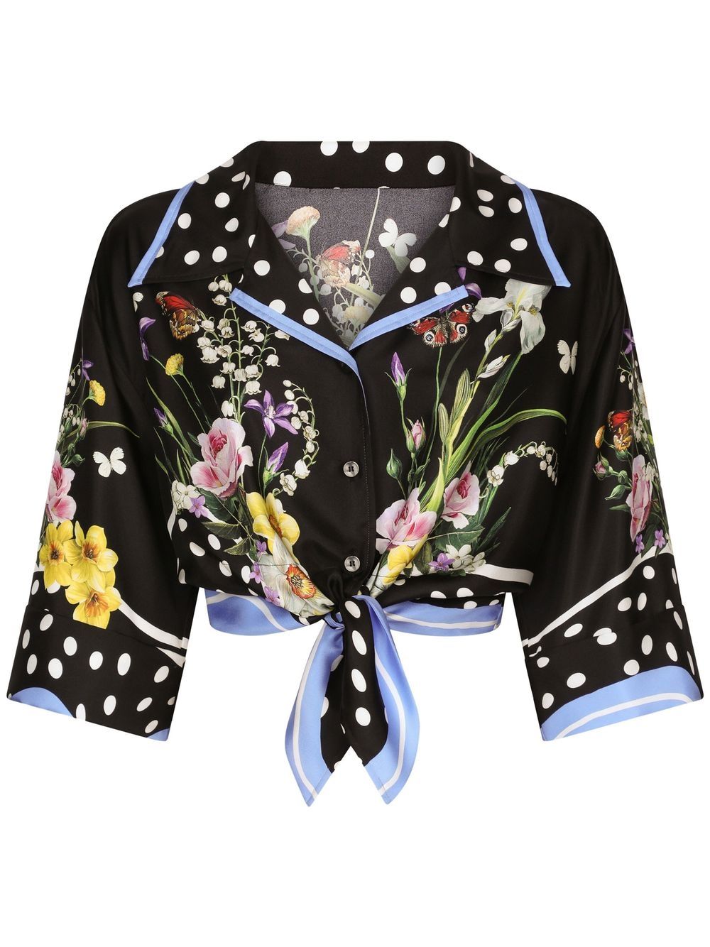 

Dolce & Gabbana abstract-print silk cropped shirt - Black