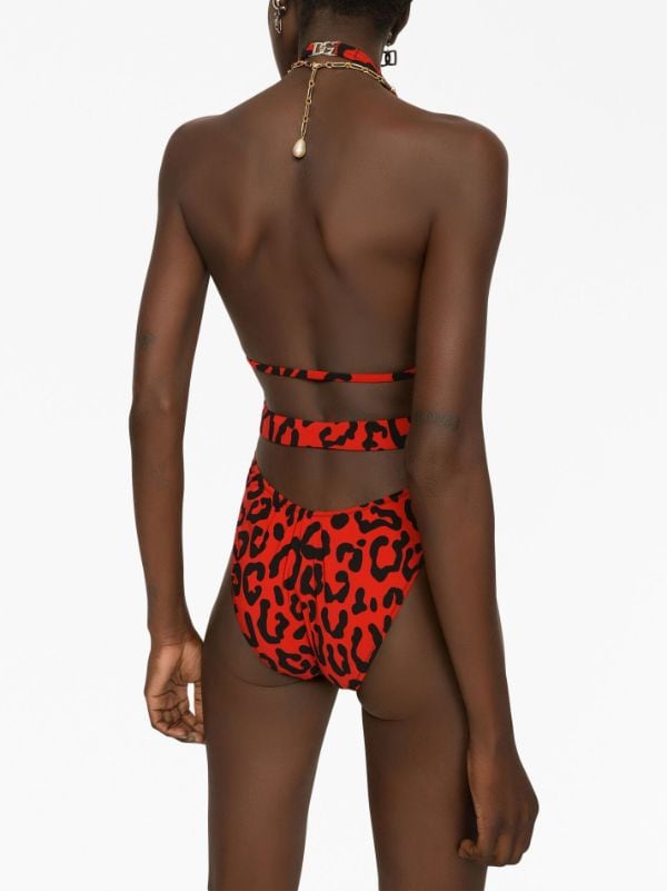 Dolce & Gabbana leopard-print V-neck one-piece - Farfetch