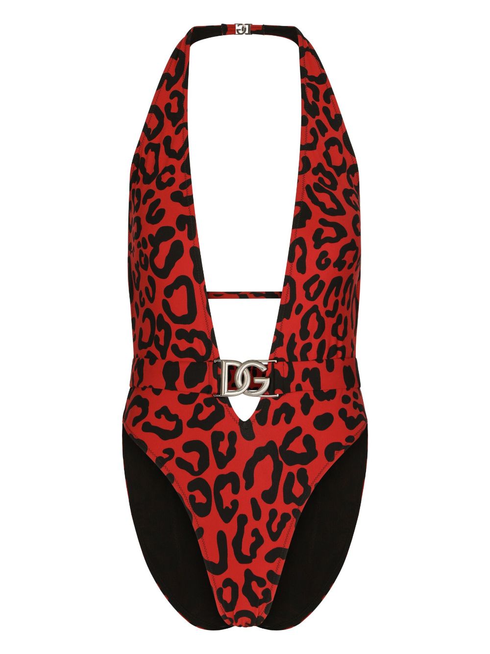 Dolce & Gabbana Leopard-print One-piece Swimsuit In Red