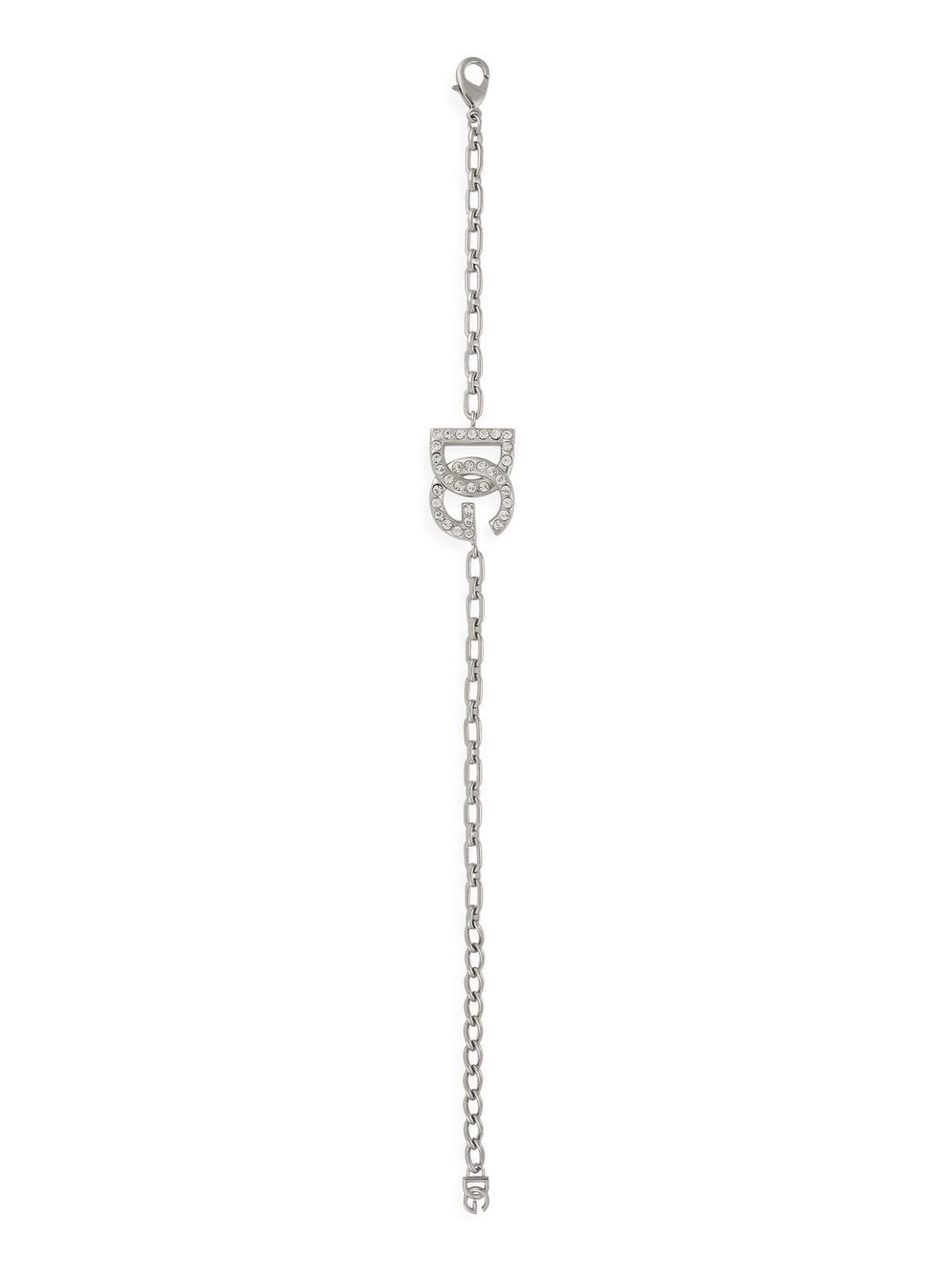 Shop Dolce & Gabbana Dg-logo Chain-link Bracelet In Silver