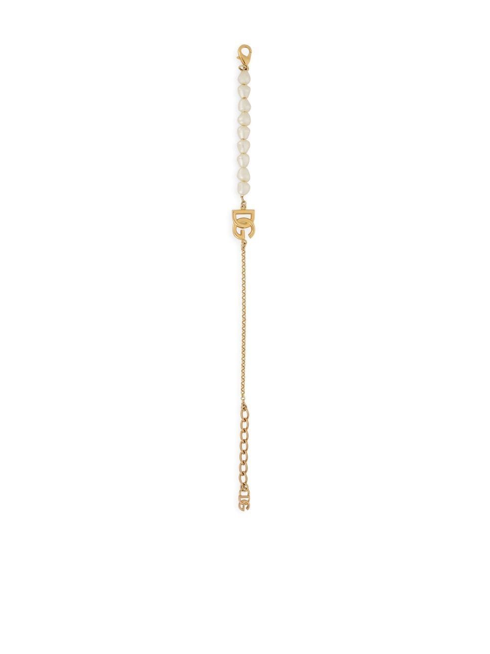 Shop Dolce & Gabbana Logo Pearl Bracelet In Gold