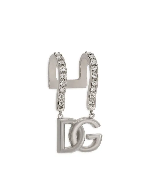 Dolce & Gabbana Logo Embellished Lip Cuff | Silver | FARFETCH