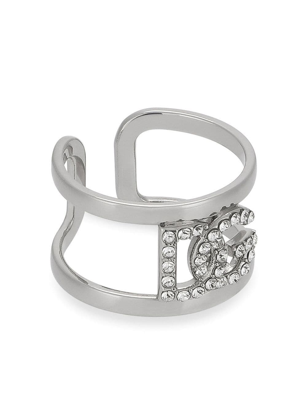 Shop Dolce & Gabbana Dg-logo Crystal-embellished Ring In Silver
